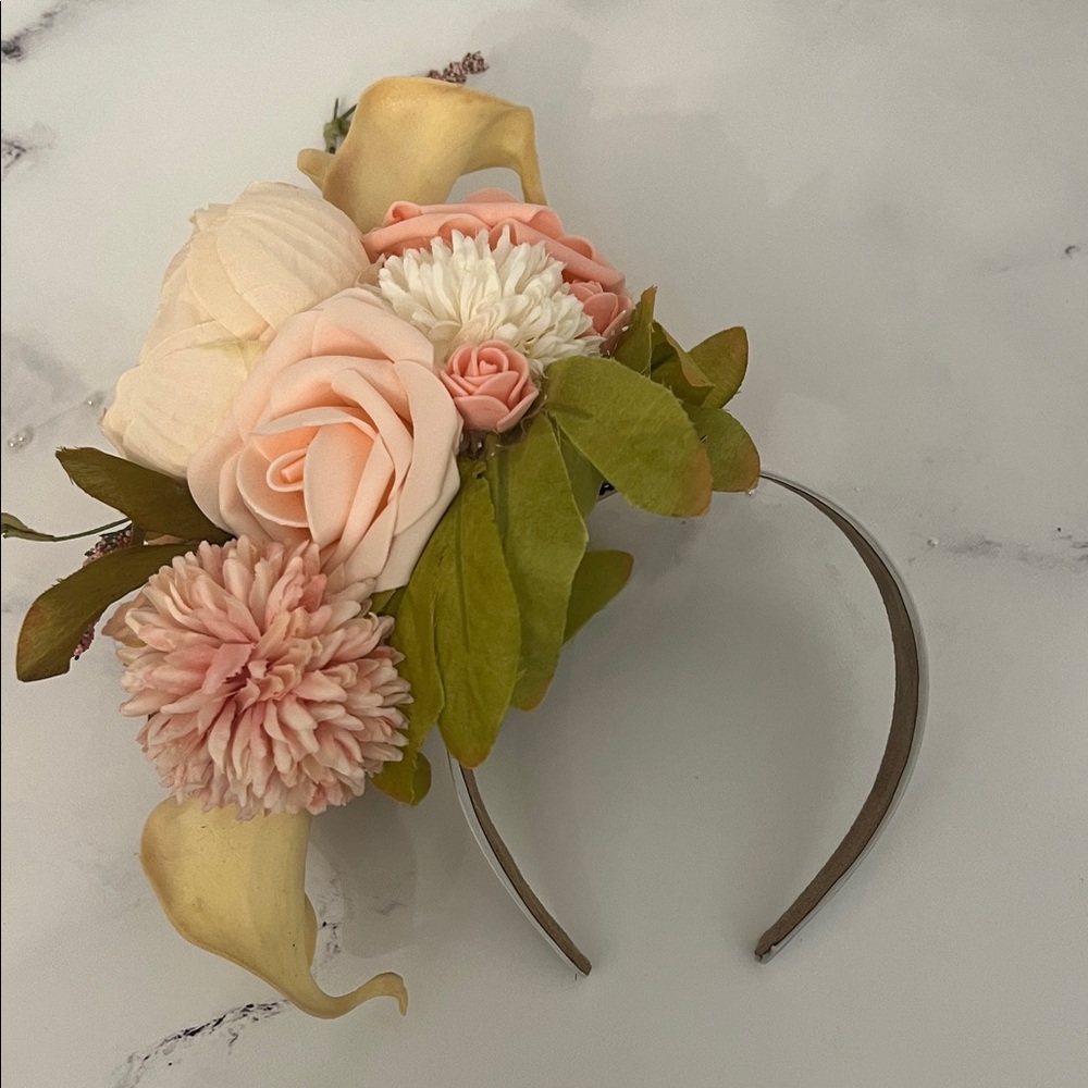 Floral Pastel Headband with Pink and Cream Blooms by the head mistress